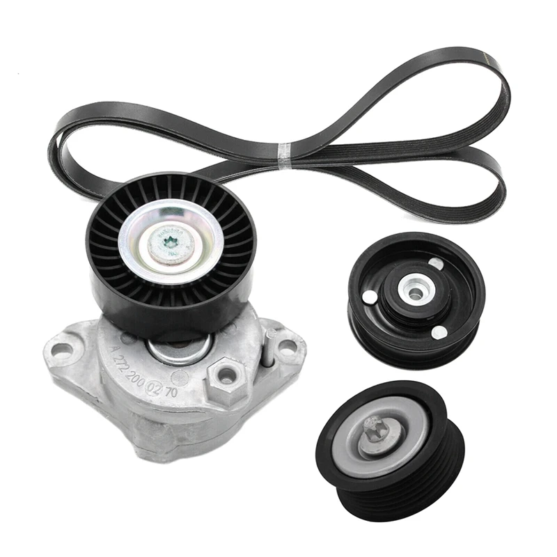 Engine Drive Belt Tensioner Assembly & 2 Idler Pulleys & Belt for