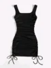 Summer ribbed vest dress drawstring pleated tight elastic hip skirt 2