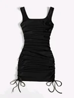 Summer ribbed vest dress drawstring pleated tight elastic hip skirt 2