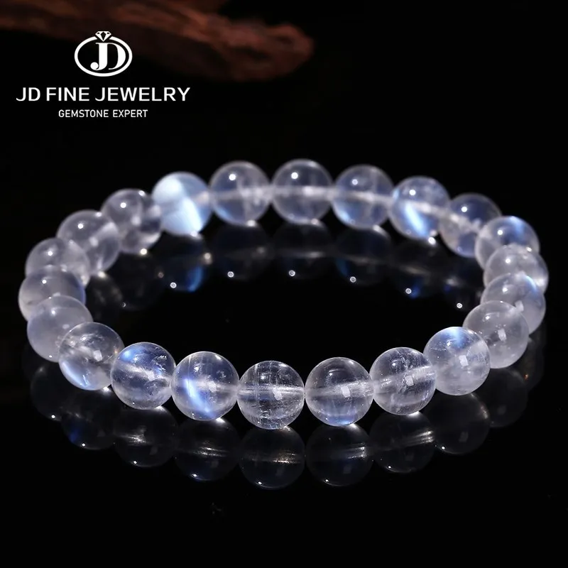 

JD 7A Natural Stone Blue Light Moonstone Strand Bracelets Women Round Energy Beads Lucky Labradorite Elastic Healing Bangles