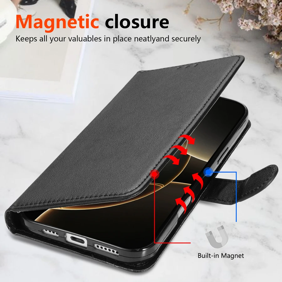 Elegant Flip Leather Wallet Case with Photo Frame Bracket and Shockproof Protective Card Holder