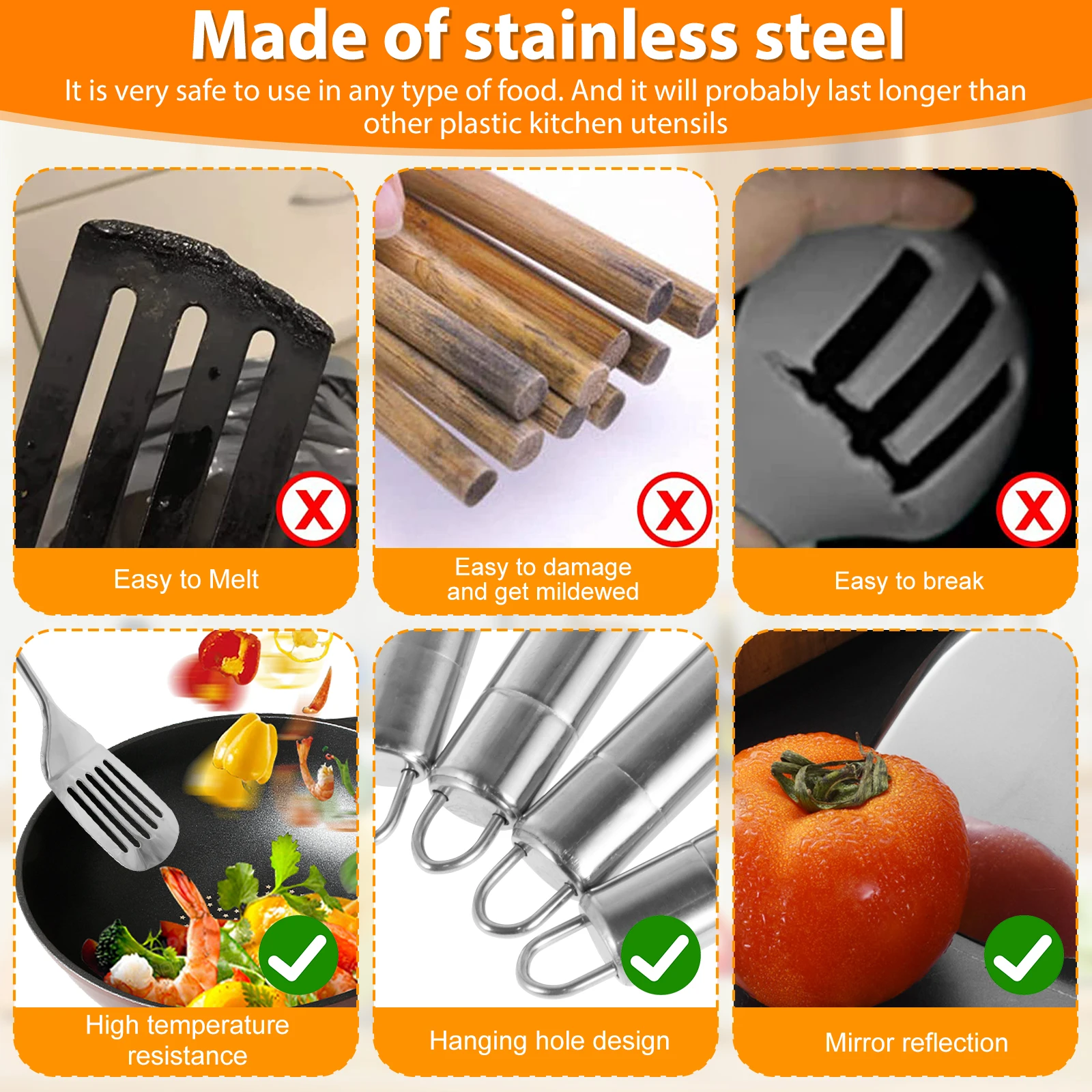 Kitchen Cooking Utensils Set 5Pcs Stainless Steel Spoons Spatula with Ergonomic Handle Heavy-Duty Washable Spoons Utensils kitchen utensils