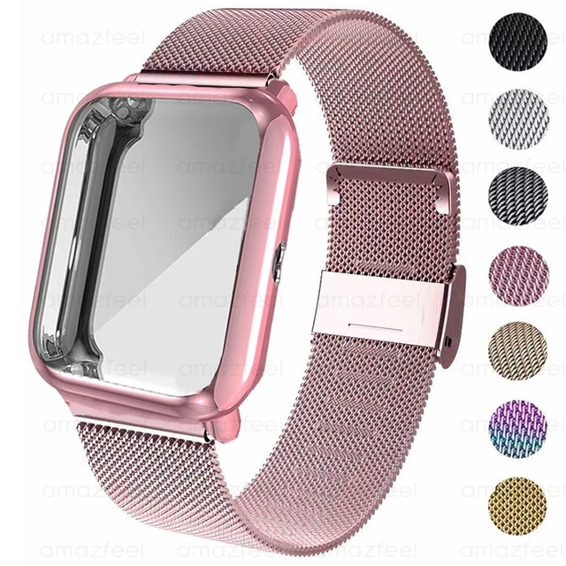 Correa de muñeca 2 en 1 para Amazfit Bip U Pro Bip 3, funda de Metal