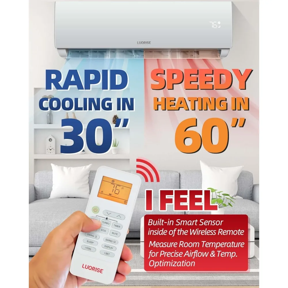 12000 BTU WiFi Mini Split AC/Heating System，Ductless Air Conditioner, 19 SEER2 Energy Efficient Inverter AC, Cools Up to 550 Sq. 5