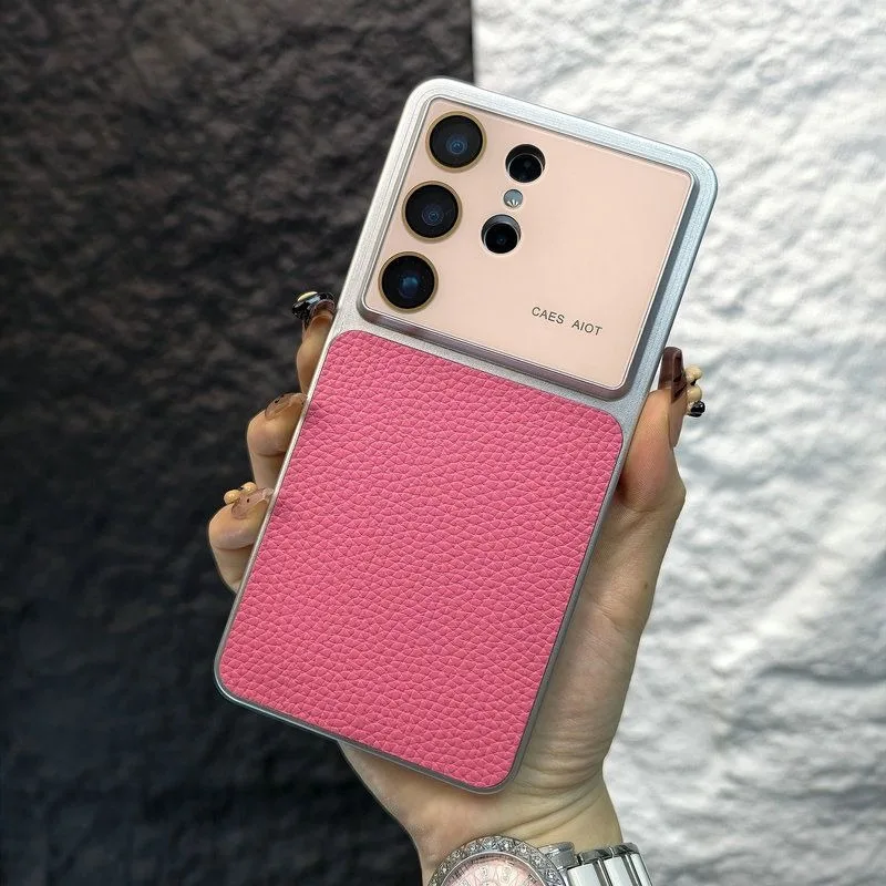 Lichee Leather Phone Case with Large Window Camera Protection