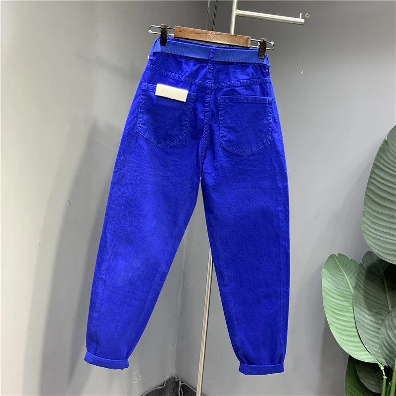 Fashion Blue Harem Jeans 2024 Spring and Summer New High Waist Washed Streetwear Slimming Skinny Daddy Pants Women's Pants