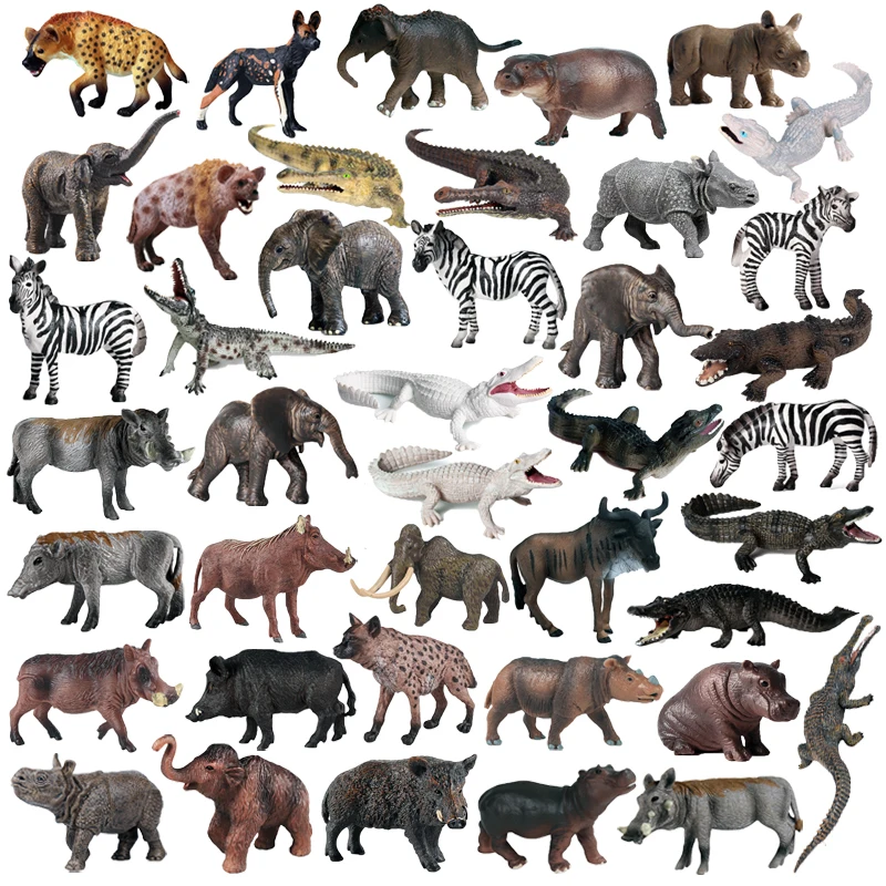 현실적인 아프리카 초원동물 입상, 코끼리 하이에나 얼룩말 악어 모델 액션 피규어, 교육용 컬렉션, 어린이 장난감 