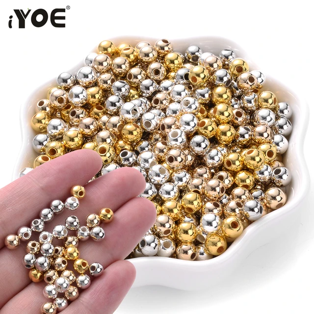  2000 Pcs Smooth Round Beads Gold Beads for Jewelry Making Loose  Spacer Beads for Bracelet Necklace Making (Gold)