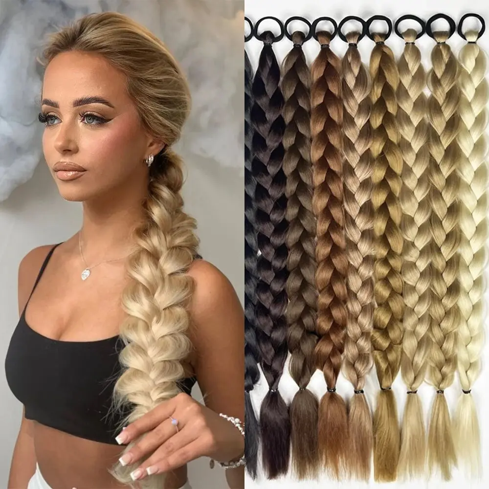 24 Inch Synthetic Long Braided Ponytail Hair Extensions For Women High Temperature Fiber Hair Accessories