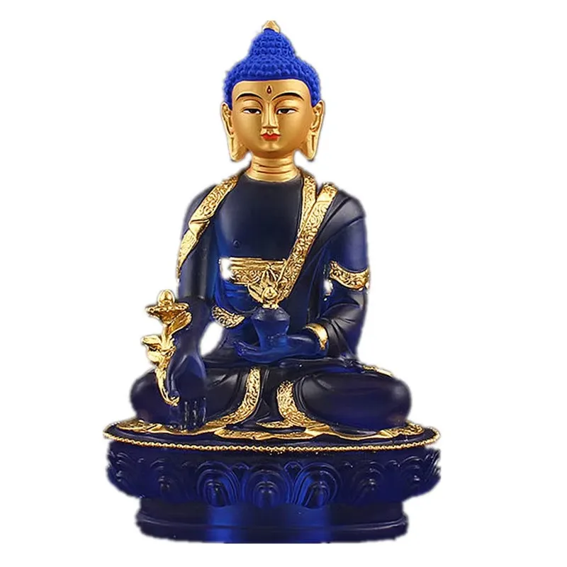 Blue Color Resin Medicine/Pharmacist Rulai Buddha Statue,Tibetan Keep Safe Suppliers Home Putting Decorations Figurines 20cm