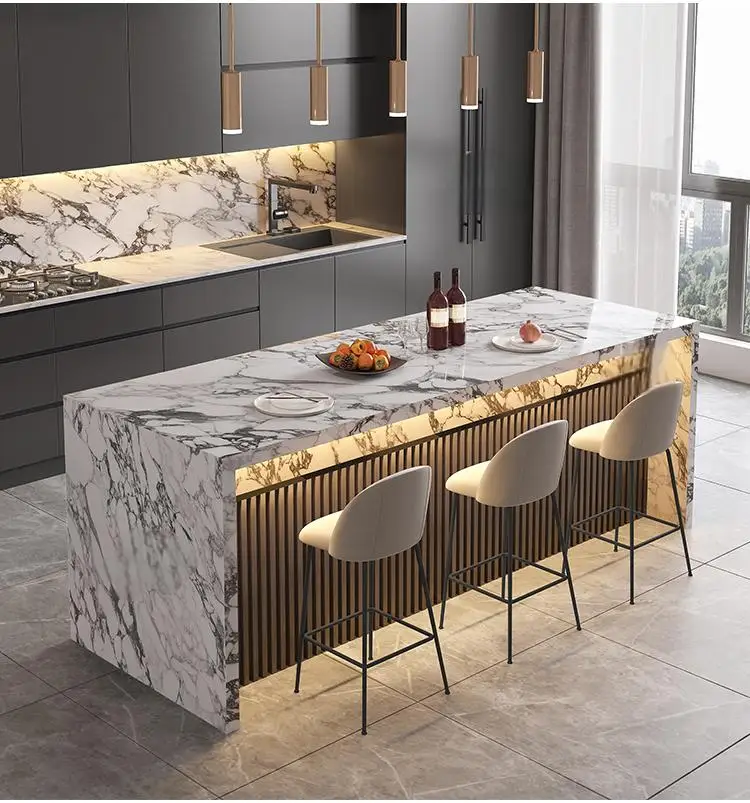 Marble Island Dining Table Integrated Tea Bar Countertop, Custom