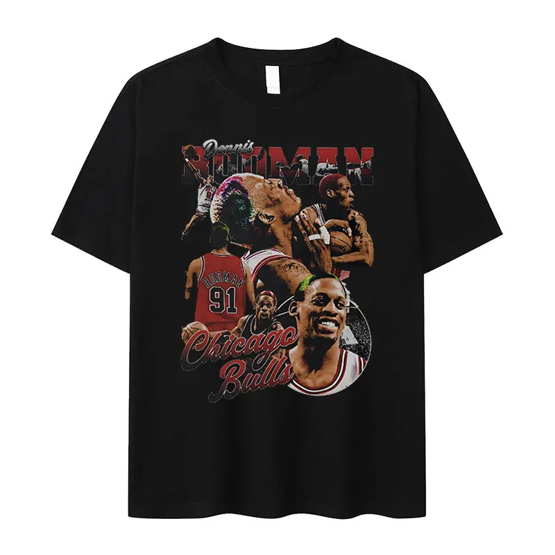 

Vintage Dennis Rodman Basketball T Shirt Men's Hip Hop Gothic Short Sleeve T-shirts 100% Cotton Oversized T-Shirt Y2k Streetwear