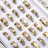 24 Pcs/Lot Waterproof Mixed Styles Stainless Steel Striped Rings for Women and Men Fashion Charm Jewelry Gift Wholesale 1