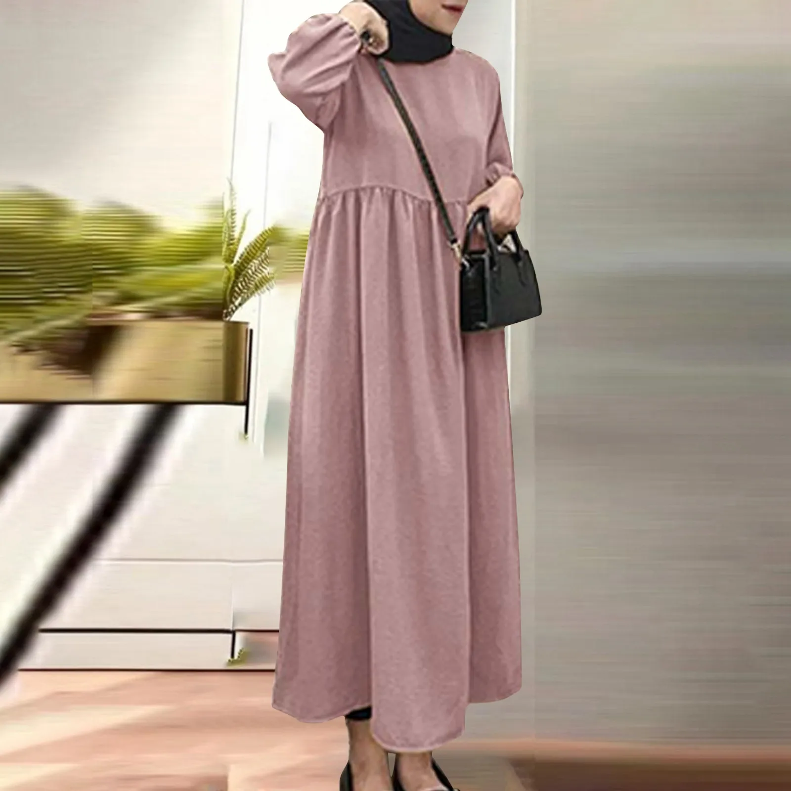 

2024 Women Summer Spring Long Sleeve Muslim Abaya Dresses Fashion Casual Loose Vestido Kaftan Printed Maxi Dress Robe Femme