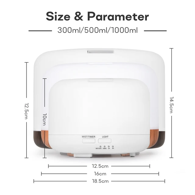 Air Humidifier Essential Oil Diffuser 300ML 500ML 1000ML With Lights Remote Control Ultrasound Electric Aromatherapy Diffuser 4