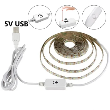 USB LED 스트립, 손 스윕 센서, 터치 조광기, ON OFF 스위치, 주방 룸 백라이트용 라이트 테이프 장식 리본, 5V, 3M, 5M