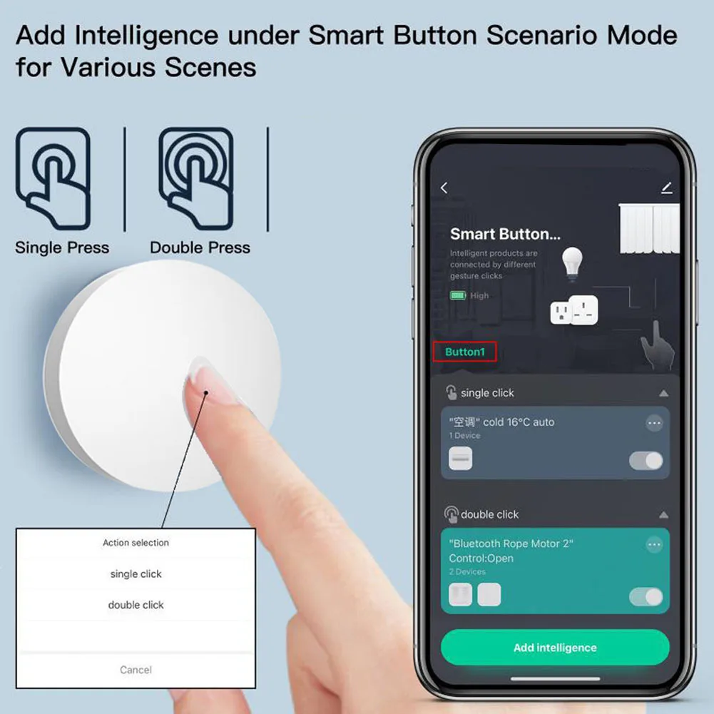 

ZigBe Button Smart Scene Switch Supports Scene Linkage 1-Key Wireless Remote Control Intelligent Smart Home Zigbe Requires Hub