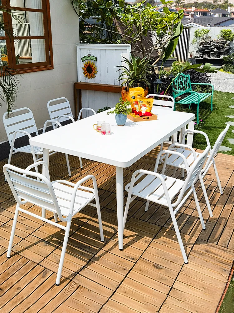 Alumínio liga mesas ao ar livre e cadeiras, impermeável, protetor solar, branco, simples, moderno Milk Tea Shop, Courtyard Villa