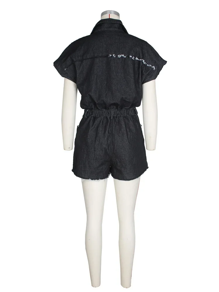 Wmstar Women Denim Jumpsuit  Casual Solid  Fashion Button Stretch Shorts Streetwear Playsuits Romper Wholesale Dropshipping 2024