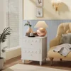 Nightstand Side End Table with 2 Drawers, Modern Wood Night Stand with Petal Pattern for Bedroom, Scalloped Bedside Night Tables 5