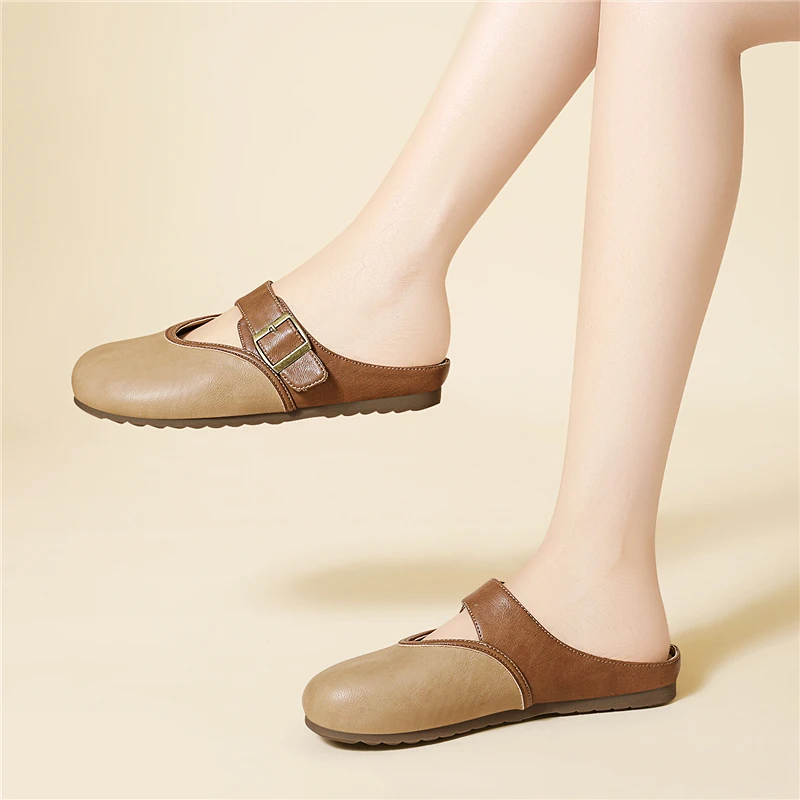 AUTUSPIN Women Shollow Shoes Fashion Leisure Microfiber Leather Slippers Round Toe Hollow Out Breathable Ladies Mules Slides 36 AUTUSPIN Women Shollow Shoes Fashion Leisure Microfiber Leather Slippers Round Toe Hollow Out Breathable Ladies Mules Slides - Image 4