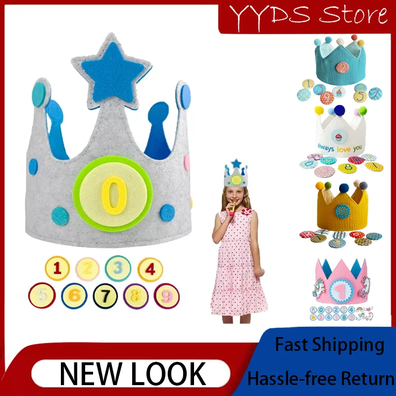 INS Children Wear Birthday Caps on Both Sides Replaceable Digital Medallion Crown Ball Cap Party Photography Props