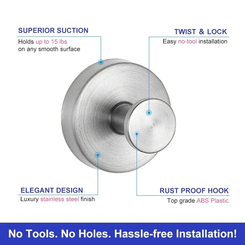 Suction Cup Hooks Waterproof Towel Coat Bath Robe Hook Holder Suitable for Bathroom Kitchen Glass Door Mirror Tile 3