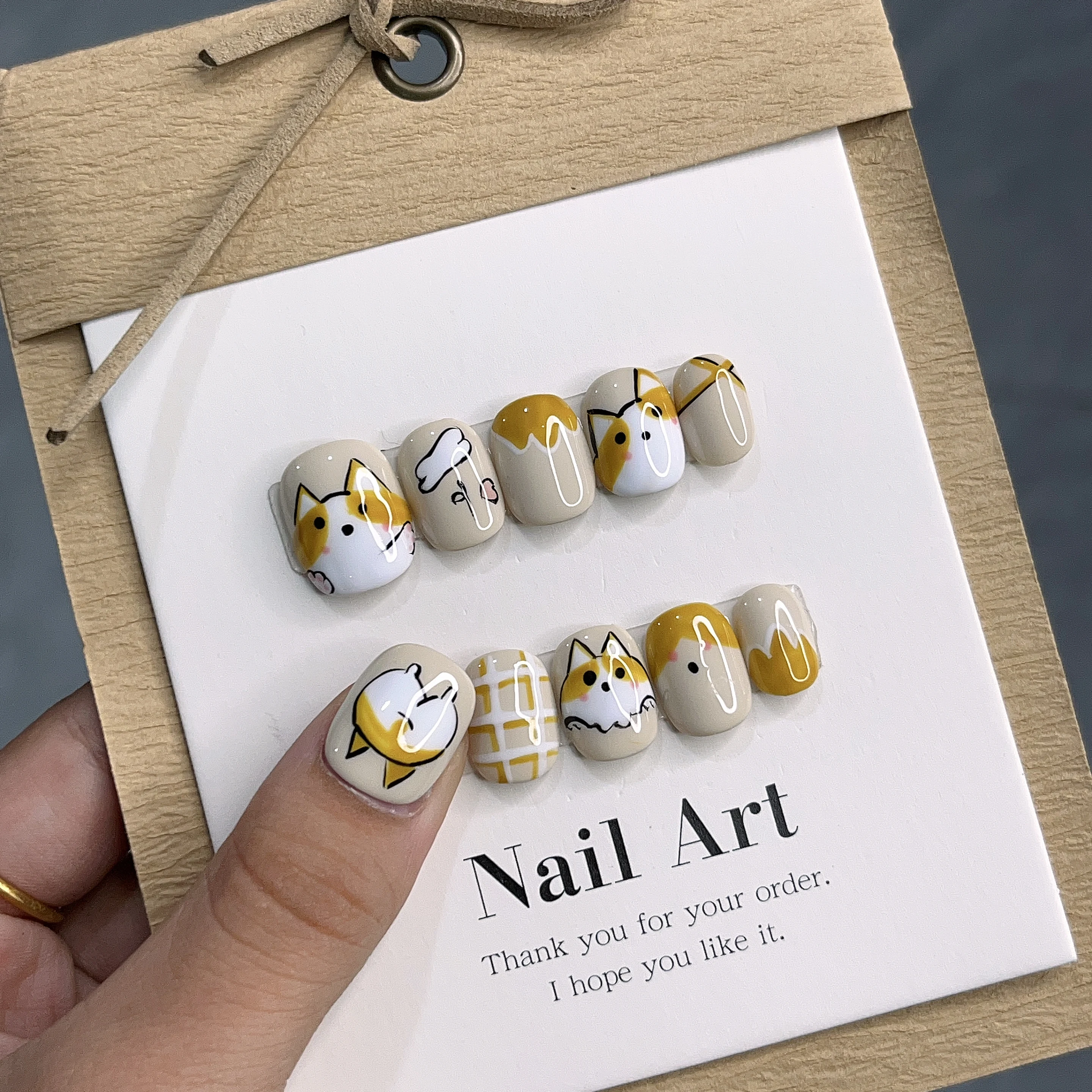 Emmabeauty Handmade Press On Nails Corgi Cartoon Cute Fresh Short
