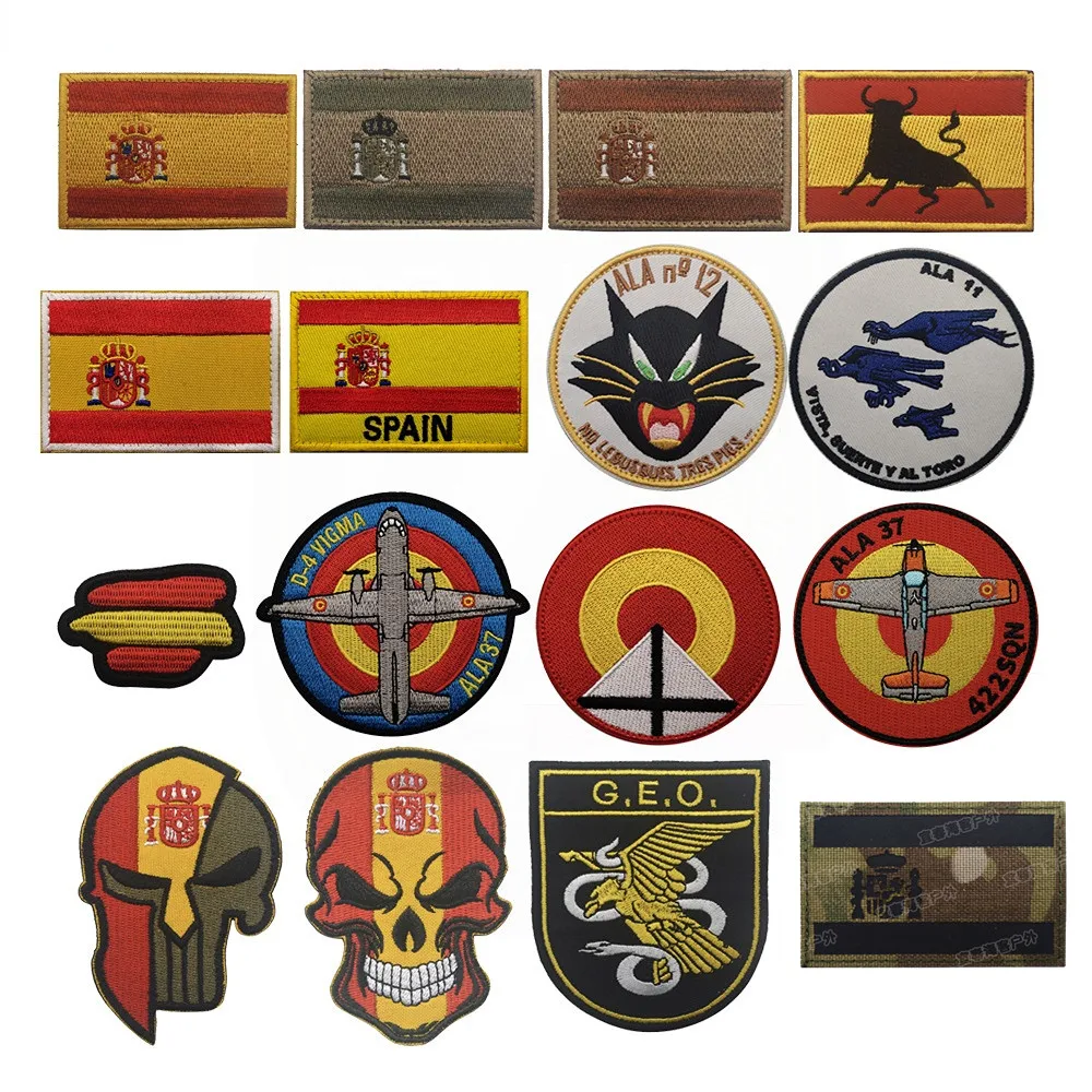 2 Pack Spain Burgundy Cross Flag Patches - Embroidered Hook & Loop Morale Patches (Eagle Design)