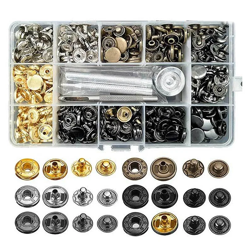 

120 Sets Snap Fastener Tool Kit, Metal Snaps Button Leathercraft Rivets Press Studs, 12.5mm Leather Snap Fastener Tools Kit