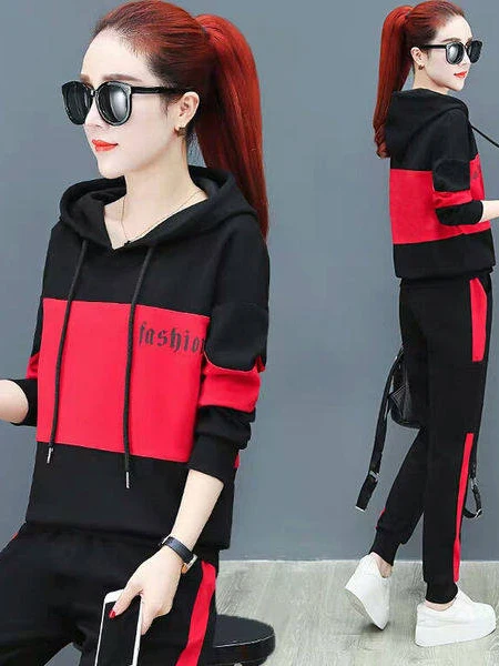 Casual Sportswear Set Women's Spring Autumn Loose Fashionable Mom's Leisure Wear Two-Piece Set Korean Style High Waist Long P... - 2