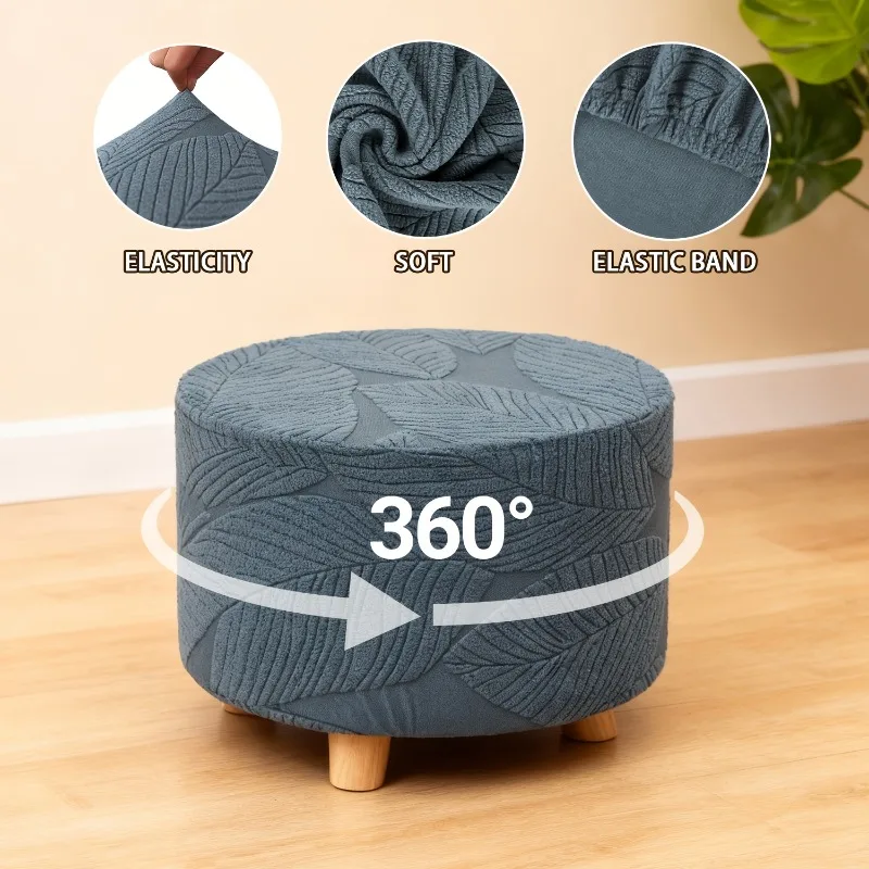 Round Ottoman Cover - Stretchable Furniture Protector for Living Room Footstool