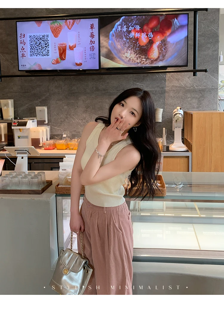 2026 Spring Summer Slim Fit All-Match Crop Top Women Tank Top Knit Camisole Solid Color Inner Wear Base Top