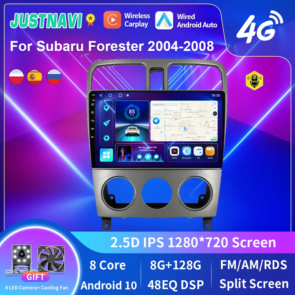 

JUSTNAVI 8G 128G Newest Android 10.0 Car Radio Video Player For Subaru Forester 2004-2008 Auto BT GPS Navigation Stereo Carplay