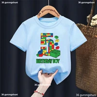 Block Building Birthday Numeral 6.7th Birthday Boy T-Shirt Gives Children Birthday Party Clothing T-Shirt Cute Boy Birthday Gift 2