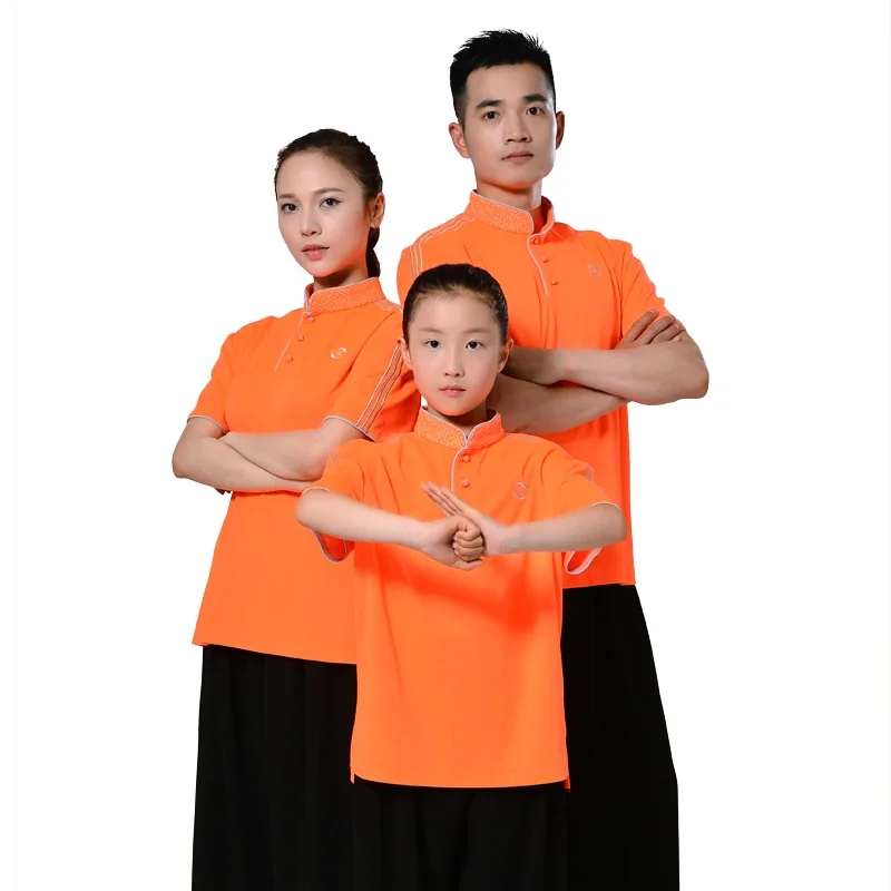 Summer Breathable Short Sleeve Kung Fu T Shirt Wing Chun Training Sport Tops Martial Arts Taichi Uniform Adult Child Suit