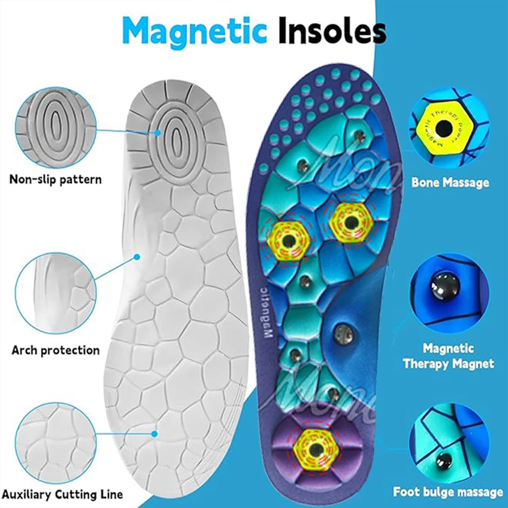 1 Pair Magnetic Therapy Sports Shock Absorption Massage Insoles EVA  Arch Support Acupoint Massage to Promote Blood Circulation