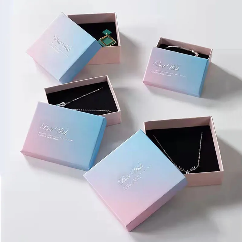 10Pcs Gift Packing Box Tote Bag for Halloween Christmas Jewelry Bracelet Holder Organizer Beautiful Pink Blue Gradient Ring Case