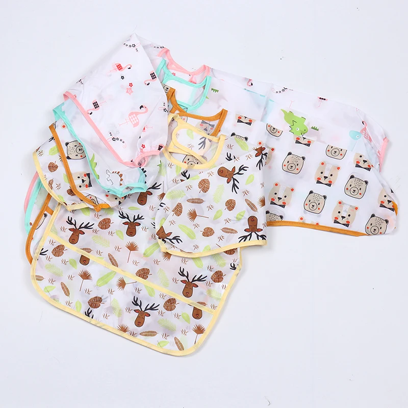 New Baby Kids Toddler Long Sleeve Waterproof Art Smock Feeding Bib Apron Pocket