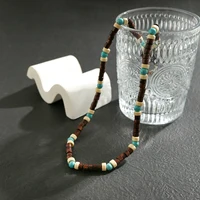 Collier de petites perles de bois pour hommes, Vintage, chaîne courte de perles, ras du cou, bijoux à la mode, accessoires sur le cou, 2023 4