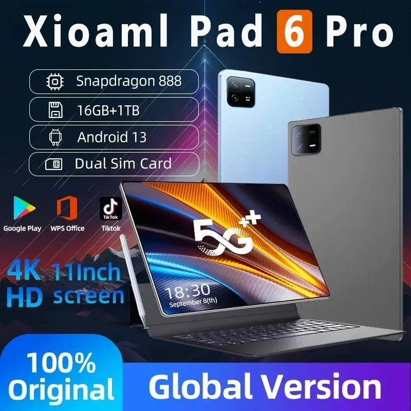 글로벌 버전 오리지널 패드 6 프로 태블릿 PC, 스냅드래곤 888, 10000mAh, 안드로이드 13, 11 인치, 16GB + 1TB, 5G HD, 4K 스크린, 와이파이, 미 탭, 신제품