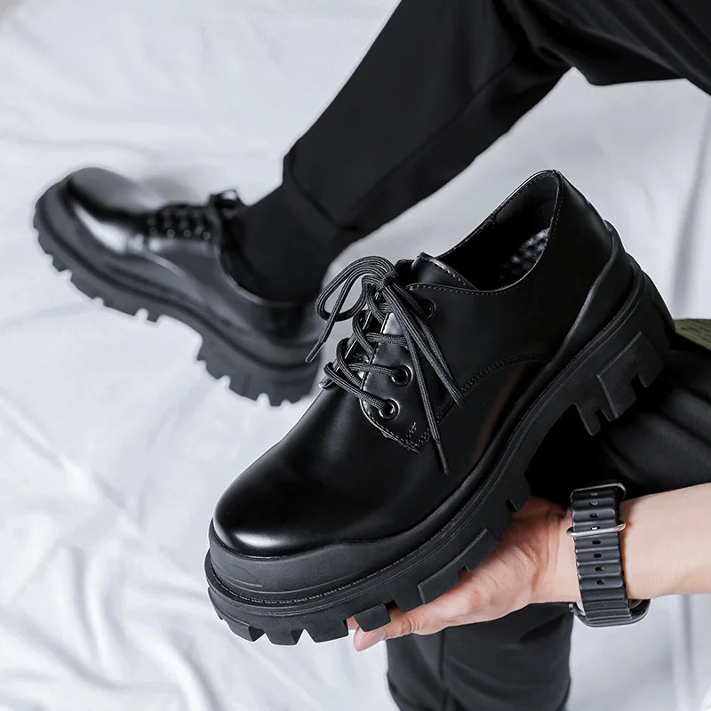 

big size men's fashion platform shoes black stylish oxfords shoe wedding party dress young gentleman genuine leather footwear