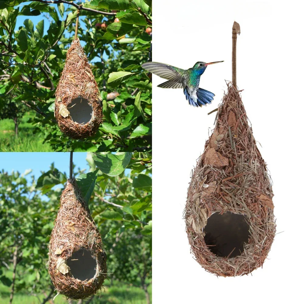 Bird House Natural Grass Hummingbird Bird Nest Fiber Hand-Woven Roosting Nest Hut for Yard Decoration Bird Cages & Nests