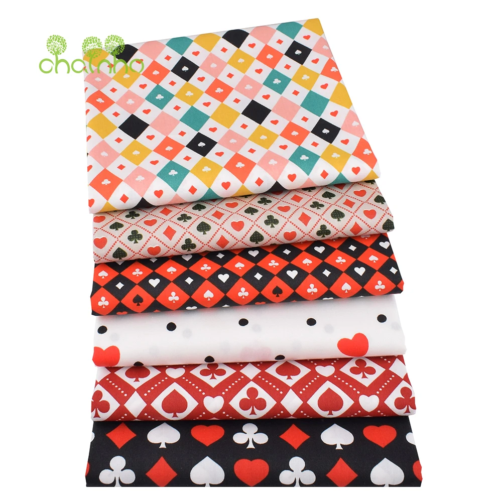 Chainho,Print Twill Weave Cotton Fabric,Patchwork Cloth,DIY Sewing Quilting Material,Poker Pattern Series,2 Specification,2C65