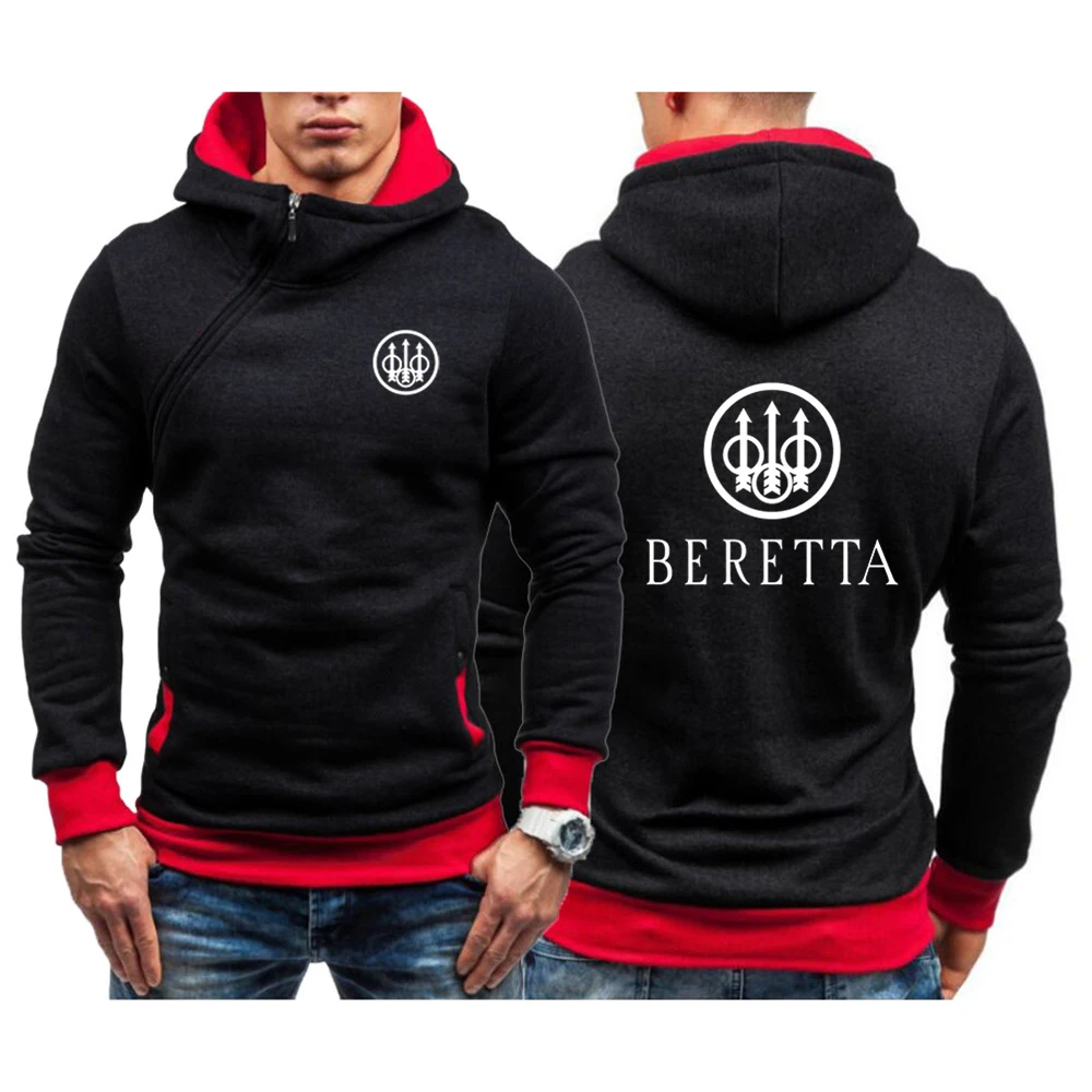 

Beretta Firearms Men's New Long Sleeve Diagonal Zipper Loose Running Sports Pullover Hoodie Sweatshirts Comfortable Hoodie Tops