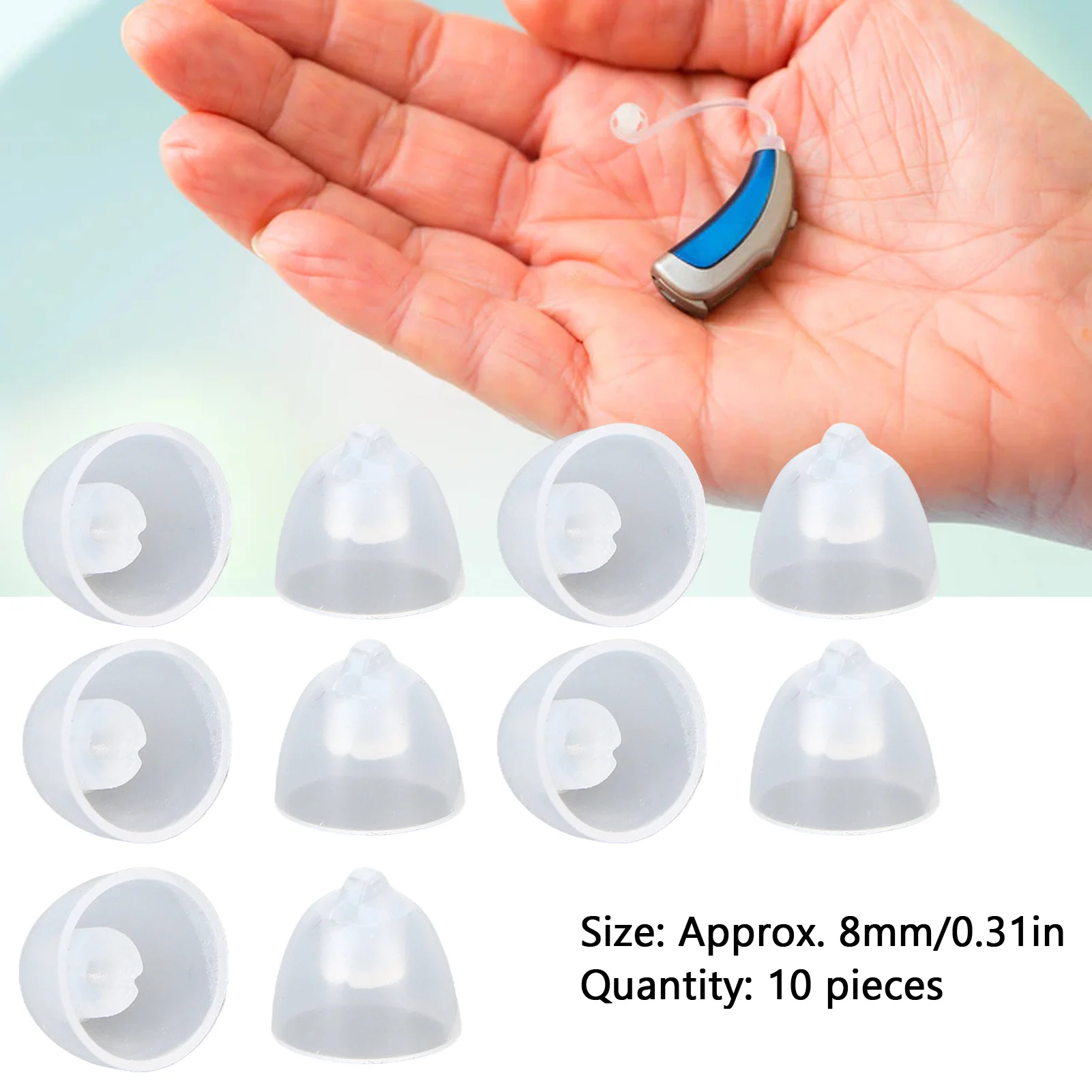 10pcs8mmHearingAidDomeSiliconePackTransparentDeafAidDomesSoftWashableAntistaticfor