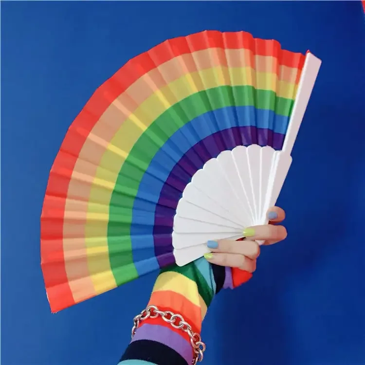 Set Di 3 Ventagli Arcobaleno Pieghevoli A Mano - Decorativi Per Danza, Feste, Spettacoli E Sfilate