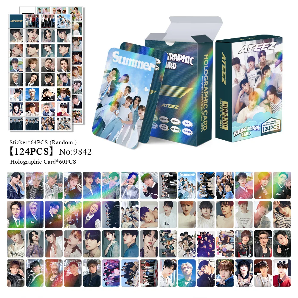124pcs/set KPOP ATEEZ Lomo Cards Lasers Photo Album Stickers HD Double Sided Photocard JongHo Yunho YEOSANG San Fans Gift