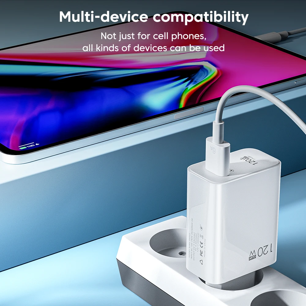 120W GaN USB Fast Charger Quick Charge 3.0 USB Type C Charging Cable Mobile Phone Wall Adapter For iPhone Huawei Samsung Xiaomi