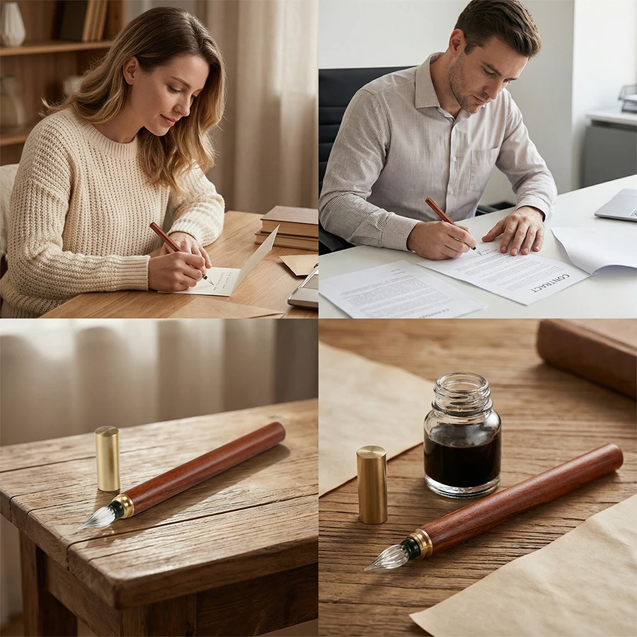 Vintage Tauchfeder-Set mit Glaskalligrafiefeder, Metallkappe, Kunstmalzubehör, Tintenfüllung, Unterschriften-Kalligrafie, Füllfederhalter – Detail 8